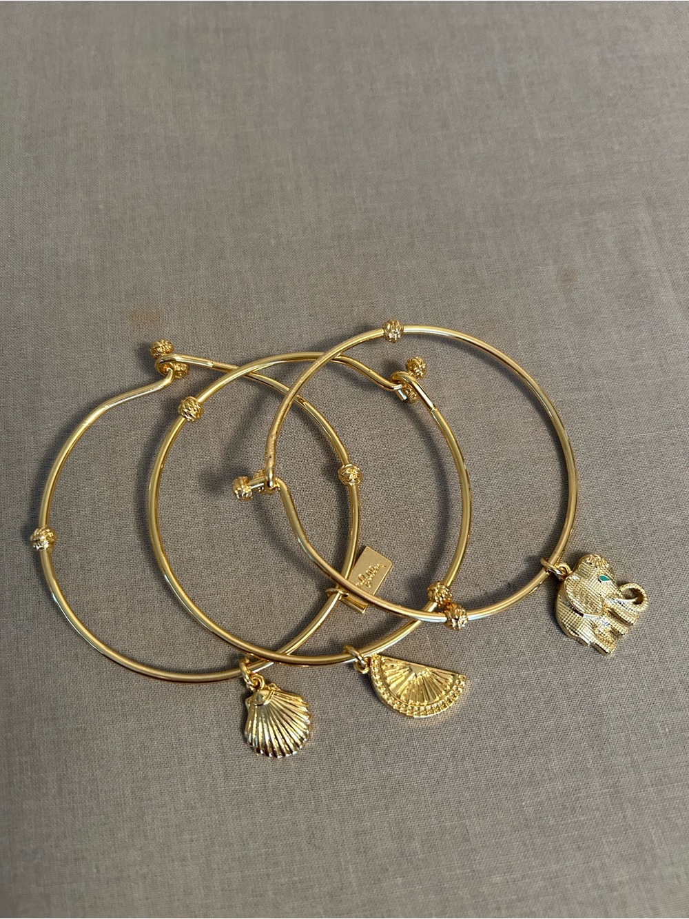 Lilly Pulitzer Gold Charm Bangle Set with Shell, Fan & Elephant Charms